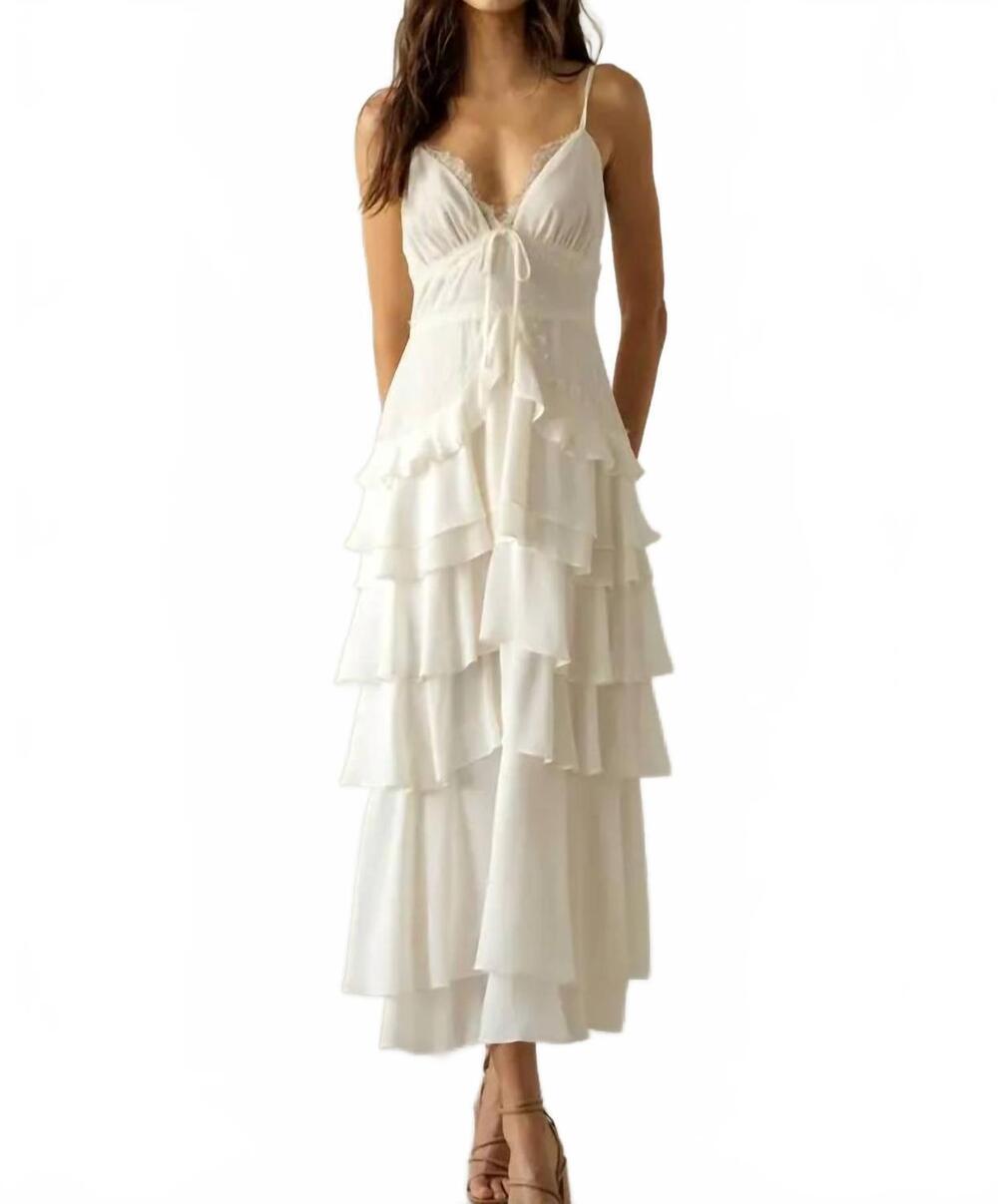 NEW STORIA women's lace trim tiered midi dress in ivory